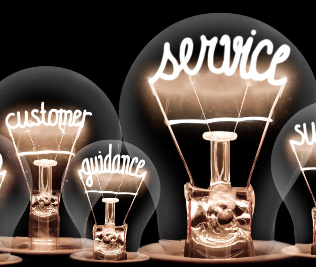 Customer service represented by lit lightbulbs.
